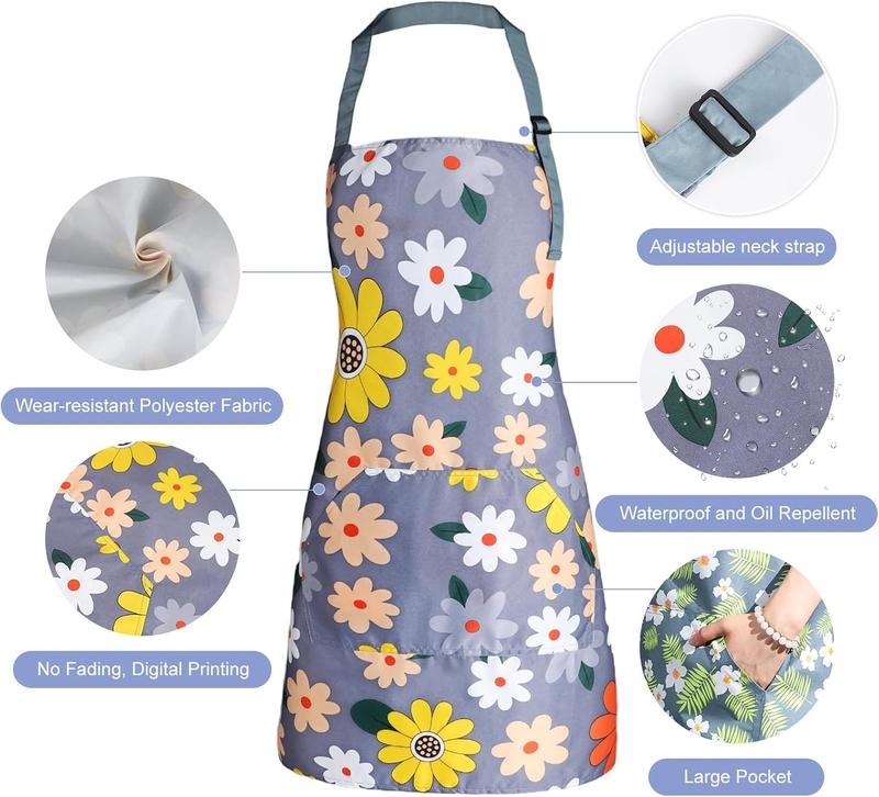 Apron for Women with Pockets, Adjustable Waterproof Floral Chef Aprons for Kitchen, Gardening, Cooking, BBQ or Baking