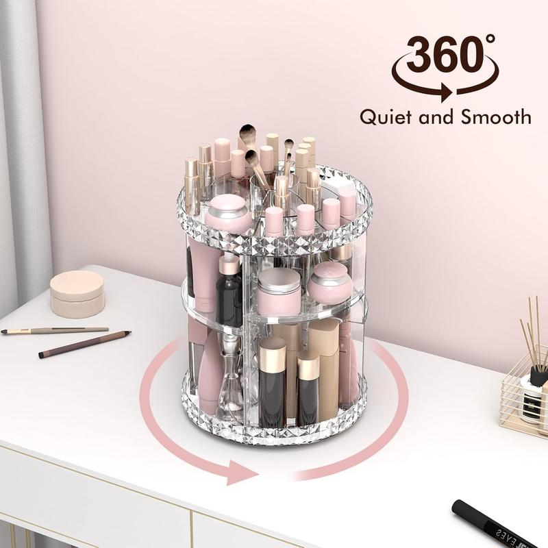 [Black-Friday] 360° Rotating Makeup Organizer, Adjustable Clear Cosmetic Storage for Vanity & Bathroom Racks Smooth