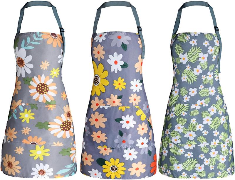 Apron for Women with Pockets, Adjustable Waterproof Floral Chef Aprons for Kitchen, Gardening, Cooking, BBQ or Baking