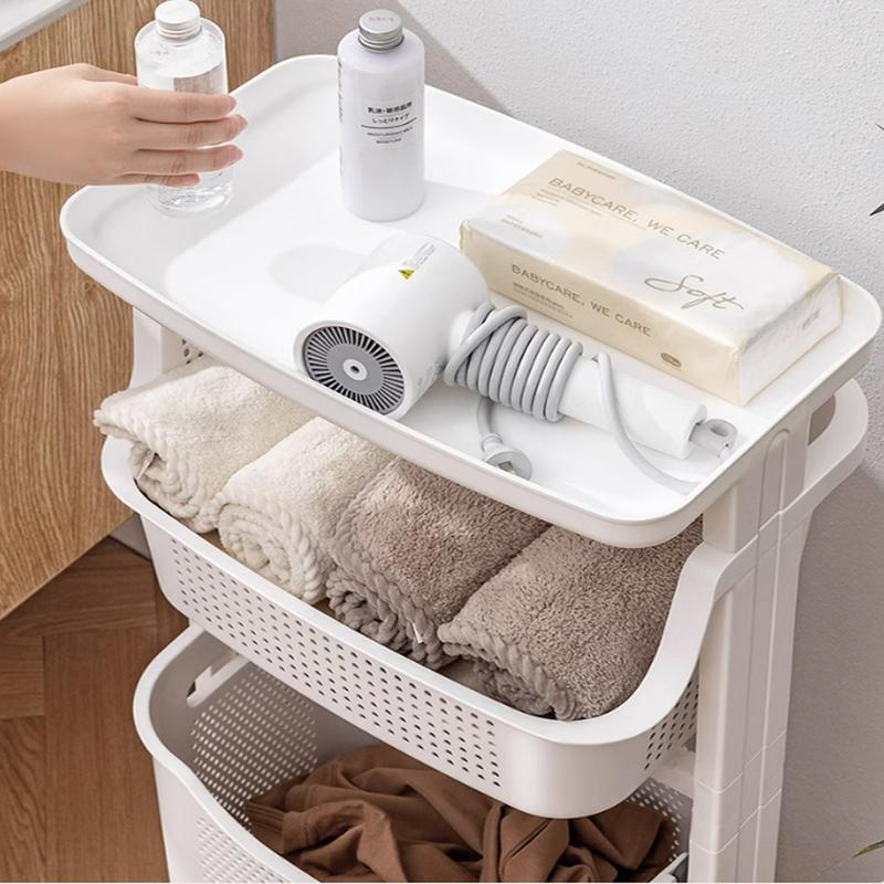 Wellgolife 2-Layers - Clothes Storage Basket, Household Kitchen Shelf Fruit Stand ,Bathroom Simple Organiser Shelf with Wheels