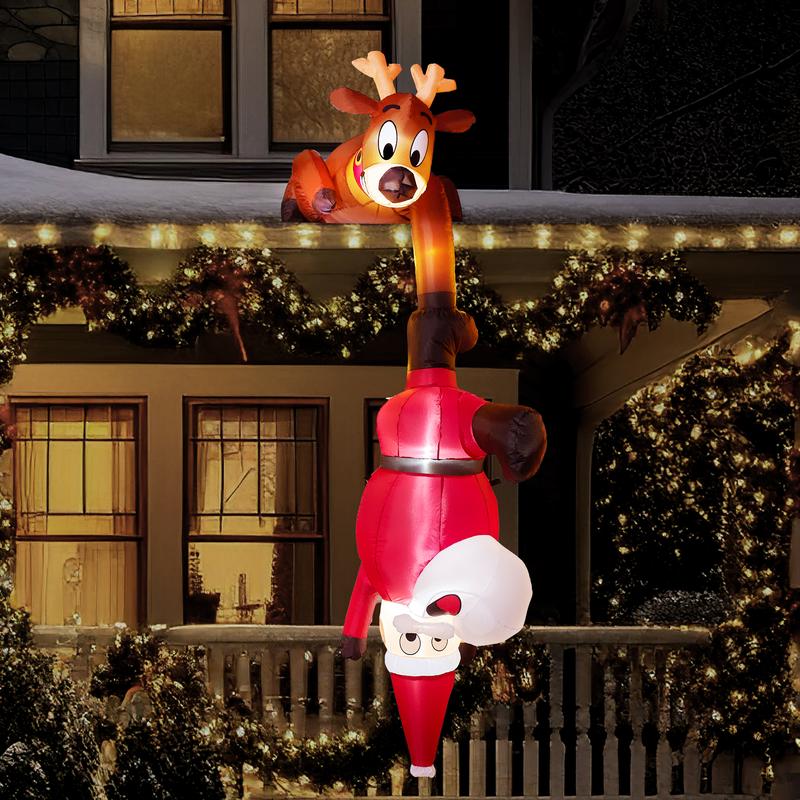 Christmas Gift 8 FT Hanging Christmas Inflatables Decoration, Christmas Inflatable Reindeer and Climbing Santa, Blow Up Inflatable with Build-in LED for Xmas Party Indoor, Outdoor, Yard, Garden, Lawn Decor winter decor