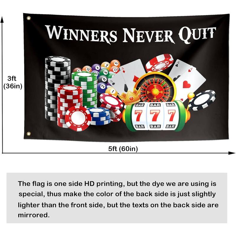 Winners Never Quit Funny Flags Meme Cool Flags Banner 3x5 ft Room Guys College Dorm Bedroom Man Cave Girls Wall Decor Outdoor Indoor Hilarious Flag Black, Two Copper Grommets