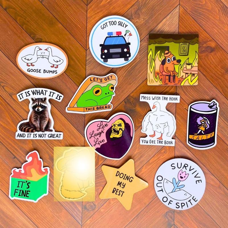 12packs Funny Fridge Magnets Cute Fun Sassy Quirky Novelty Magnet for Adults Car Desk Kitchen Meme This is Fine Dumpster Dog Live Laugh Love Howdy Silly Goose Bumps Raccoon Accessories Gifts