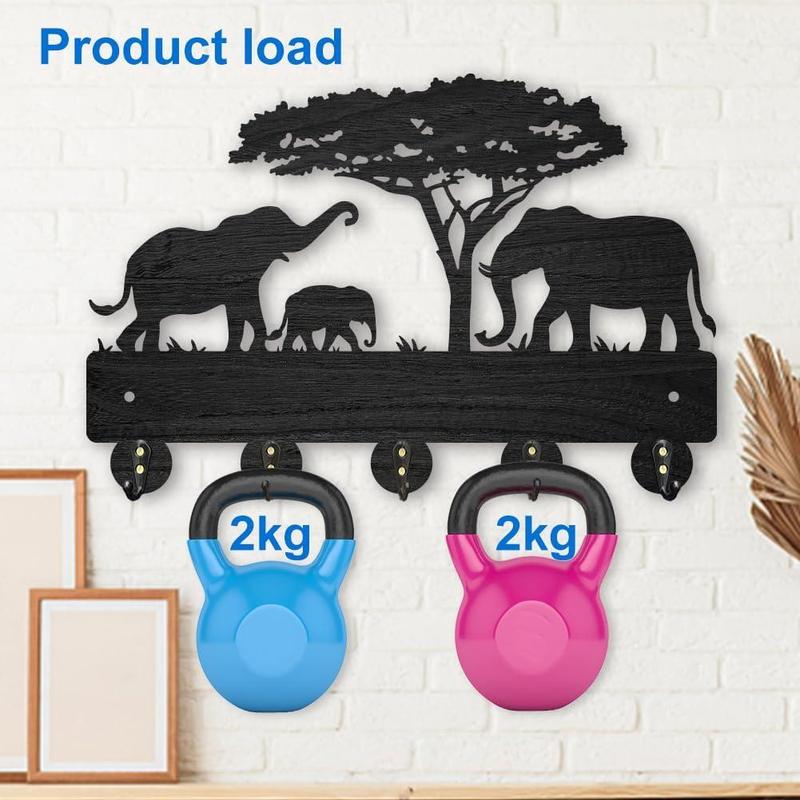 Elephant Design Wooden Wall Hook, 1 Count Modern Wall Mounted Key Holder with 5 Alloy Hooks, Versatile Room Decor for Various Room Types