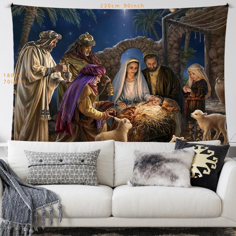 Nativity Scene Pattern Tapestry, 1 Count Wall Hanging Decorative Tapestry, Wall Art for Home Living Room Bedroom Office School Decor