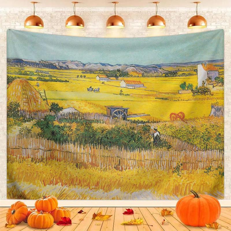 Van Gogh's Vintage Oil Painting Harvest Pattern Tapestry, Vintage Pastoral Art Decorative Tapestry, Wall Tapestry for Home Living Room Bedroom