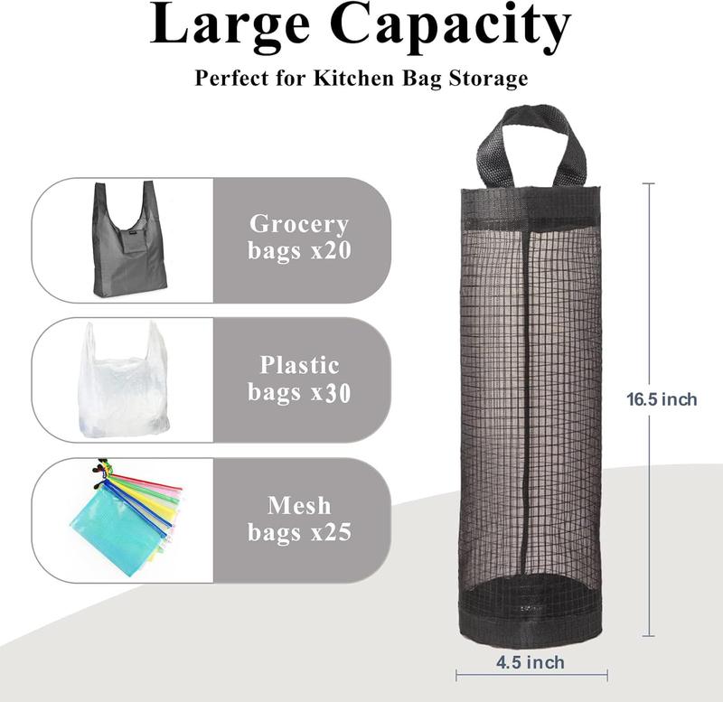 Plastic Bag Holder, Grocery Bag Holder Mesh Hanging Storage Bag Dispenser (Black 2 Packs)