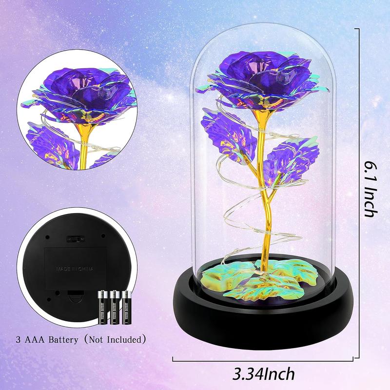 Birthday Gifts for Women,Mothers Day Rose Gifts for Mom,Womens Glass Rose Gifts,Light Up Rose Flowers in Glass Dome,Colorful Purple Flower Rose Mom Gifts for Her,Wife,Mom,Girls,Anniversary Decor Decorative Fruit Plants Ornaments