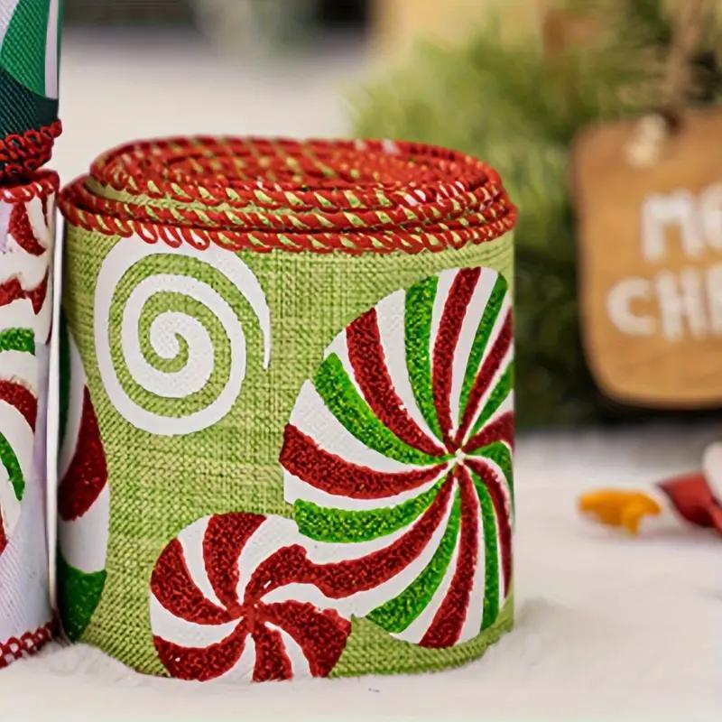 Candy Stripe Pattern Ribbon, 1 Count Christmas Wreath Decorative Ribbon, DIY Craft Supplies for Gift Wrapping