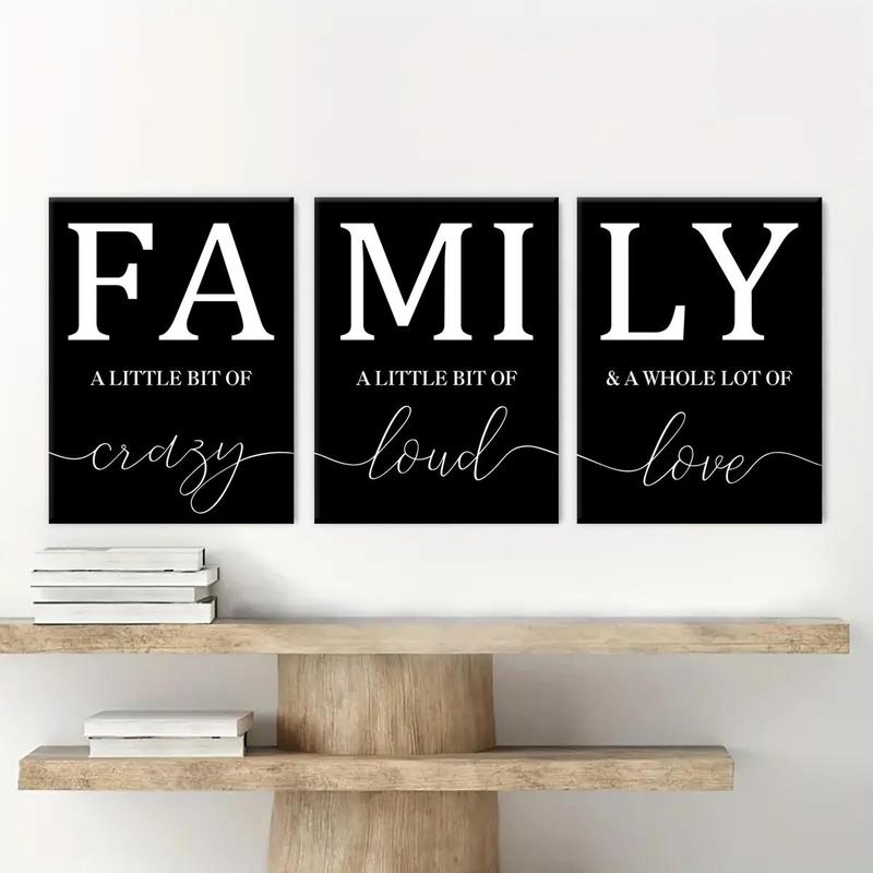 Wooden Framed Canvas Painting, 3 Counts set Family Letter Pattern Wall Art, Modern Art Wall Decor, Home Decoration Poster for Living Room, Bedroom, Room Decor, Christmas 2024 Ornament, Christmas Gift Ideas, Stocking Stuffers