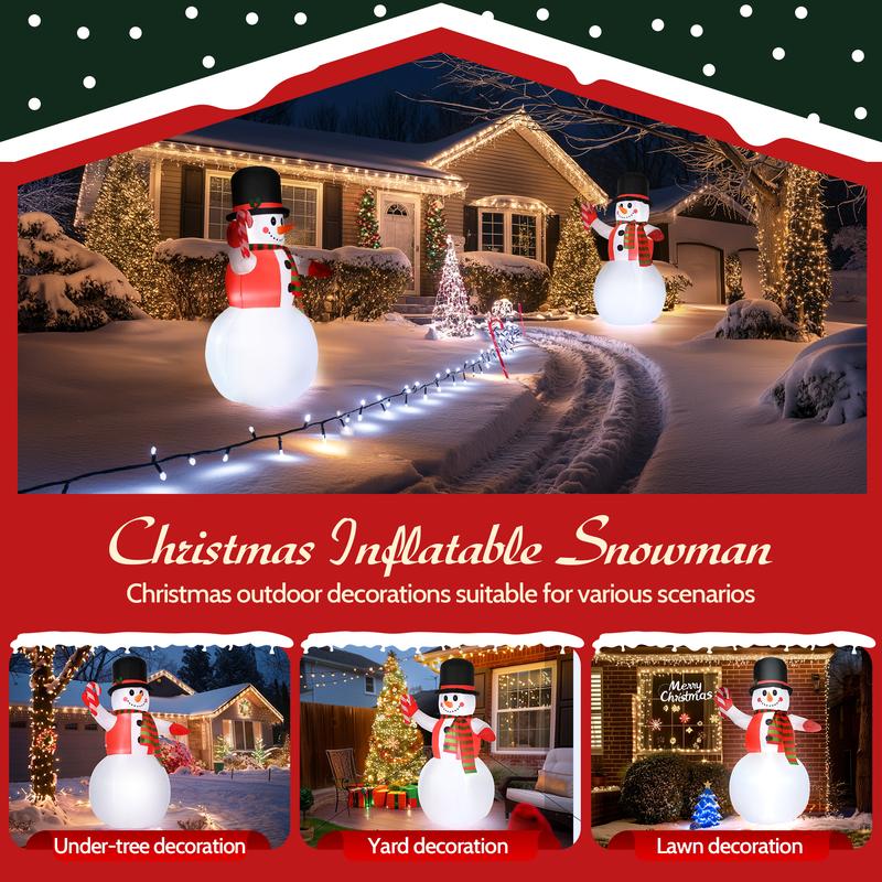 8 FT Snowman Christmas Inflatable – Blow-Up Snowman with Hat, LED Lights for Lawn & Garden Decorations