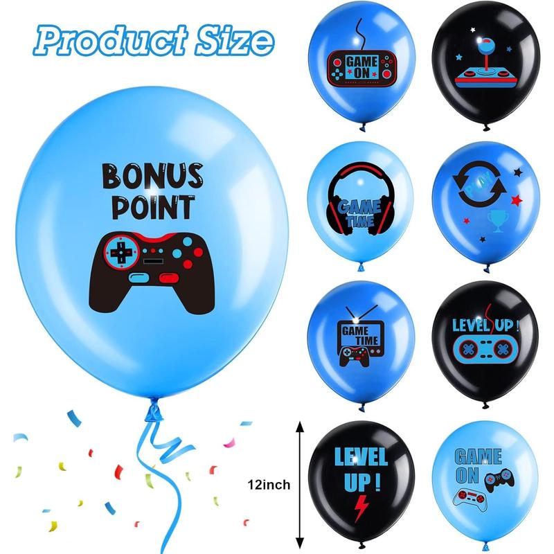 Video Game Party Balloons Set Game Birthday Party Balloons Game Theme Balloons Decorations Gaming Black Latex Balloons for Teens Player Birthday Party Supplies, 36 Pieces (Blue)