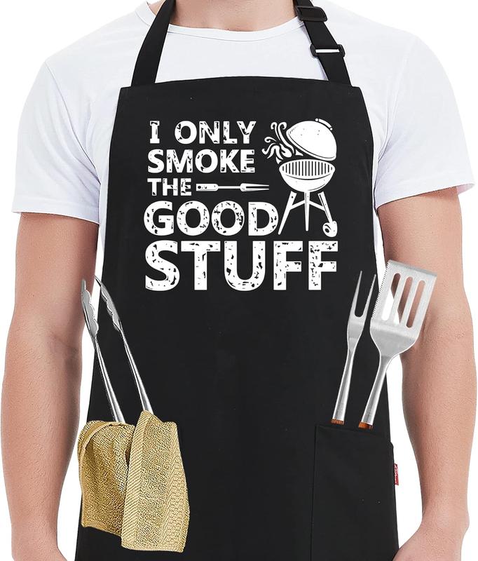 Funny Grill Aprons for Men - I Only Smoke the Good Stuff - Mens Funny Chef Cooking Grilling BBQ Aprons with 2 Pockets - Birthday Fathers Day Christmas Gifts for Dad, Husband, Boyfriend, Him