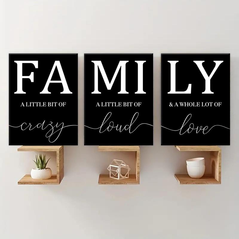 Wooden Framed Canvas Painting, 3 Counts set Family Letter Pattern Wall Art, Modern Art Wall Decor, Home Decoration Poster for Living Room, Bedroom, Room Decor, Christmas 2024 Ornament, Christmas Gift Ideas, Stocking Stuffers