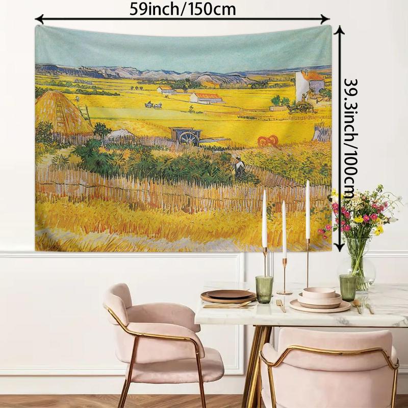 Van Gogh's Vintage Oil Painting Harvest Pattern Tapestry, Vintage Pastoral Art Decorative Tapestry, Wall Tapestry for Home Living Room Bedroom