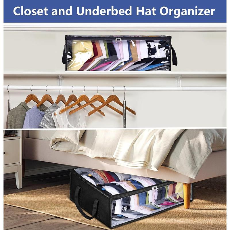 Wide Hat Storage for Baseball Caps, Large Capacity Hat Organizer for Closet Cap Holder Holds up to 40 Hats, Black Gray