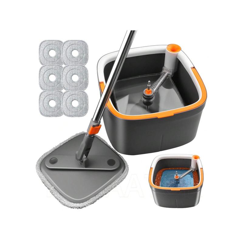 Spin Mop And Bucket, Mop And Bucket With Wringer Set For Home Cleaning Mops With Separate Dirty And Clean Water Wet And Dry Mop For Floors (Square Spin Mop, 2 Washable Microfiber Mop Pads)