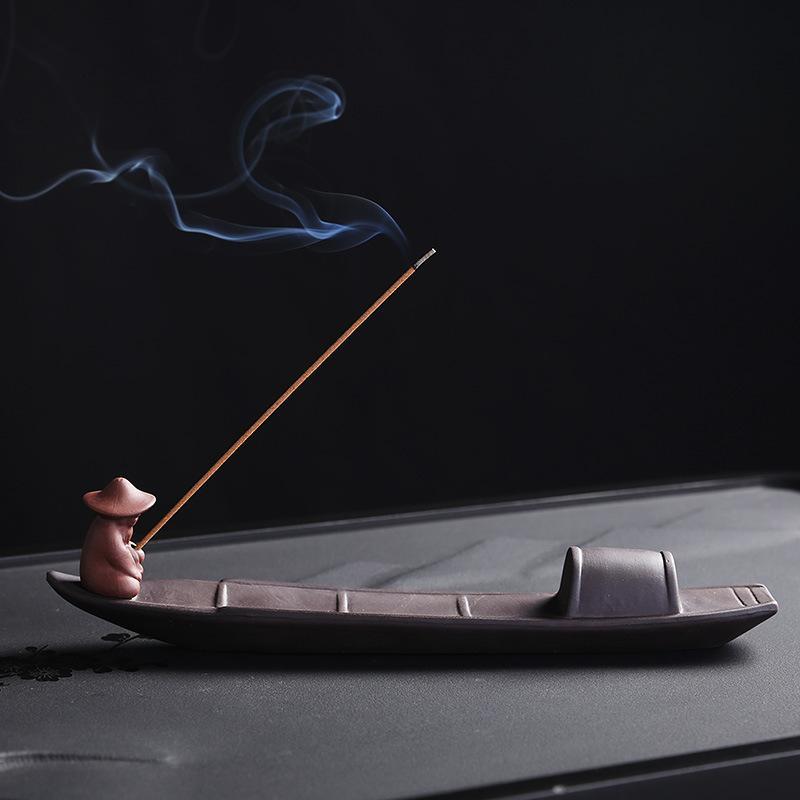 Ramadan Boat Design Incense Holder, 1 Count Ceramic Creative Decorative Incense Burner without Incense, Incense Stand Desktop Ornament for Home Bedroom