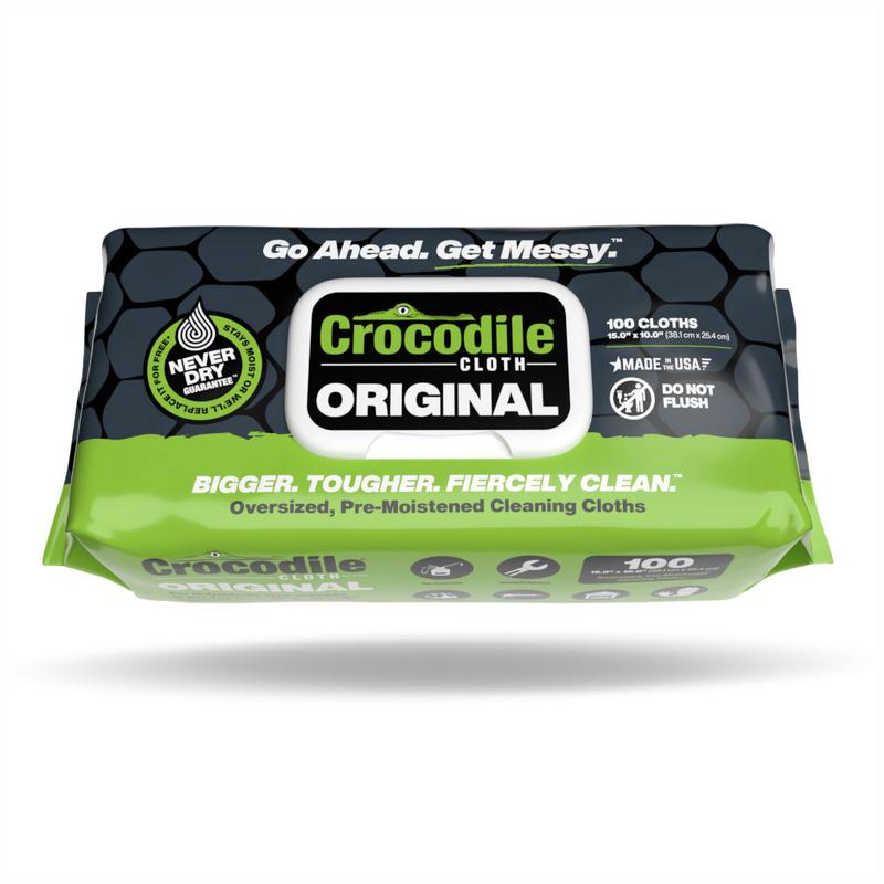 Original (100 Cloths) - Crocodile Cloth Industrial Hand & Tool Cleaning Wipes - Heavy-Duty 15in x 10in Multi-Surface Cleaning. Safe on Skin.