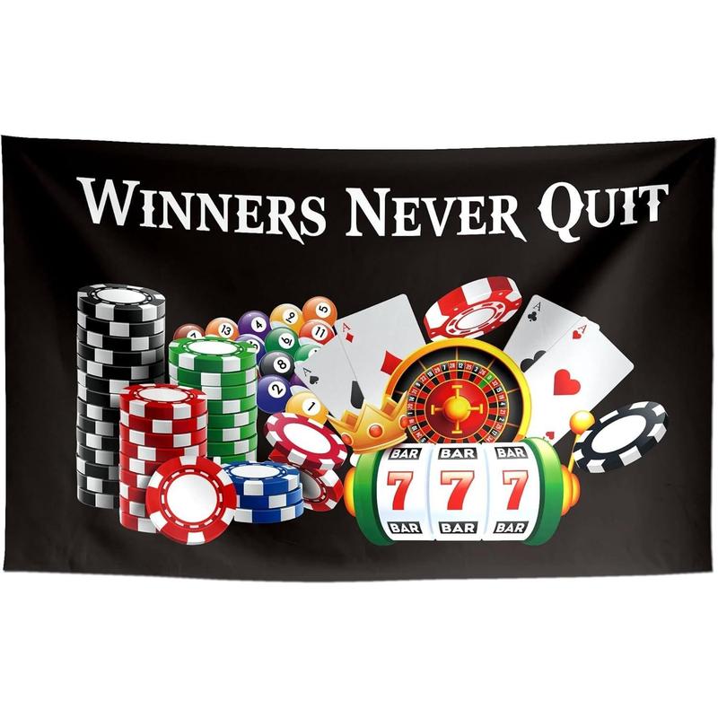 Winners Never Quit Funny Flags Meme Cool Flags Banner 3x5 ft Room Guys College Dorm Bedroom Man Cave Girls Wall Decor Outdoor Indoor Hilarious Flag Black, Two Copper Grommets