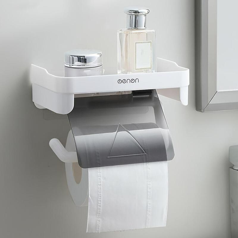 Bathroom 2 in 1 Wall Mounted Tissue Storage Rack, 1 Count Toilet Paper Holder, Plastic Paper Roll Holder for Bathroom Washroom