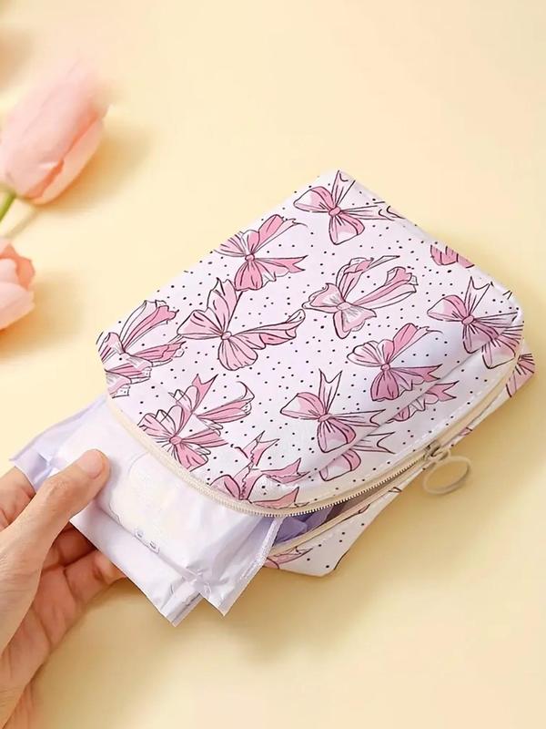 Bow Pattern Portable Sanitary Napkin Storage Bag, Lightweight Tissue Bag for Women's Products, Travel Cosmetics Storage Bag