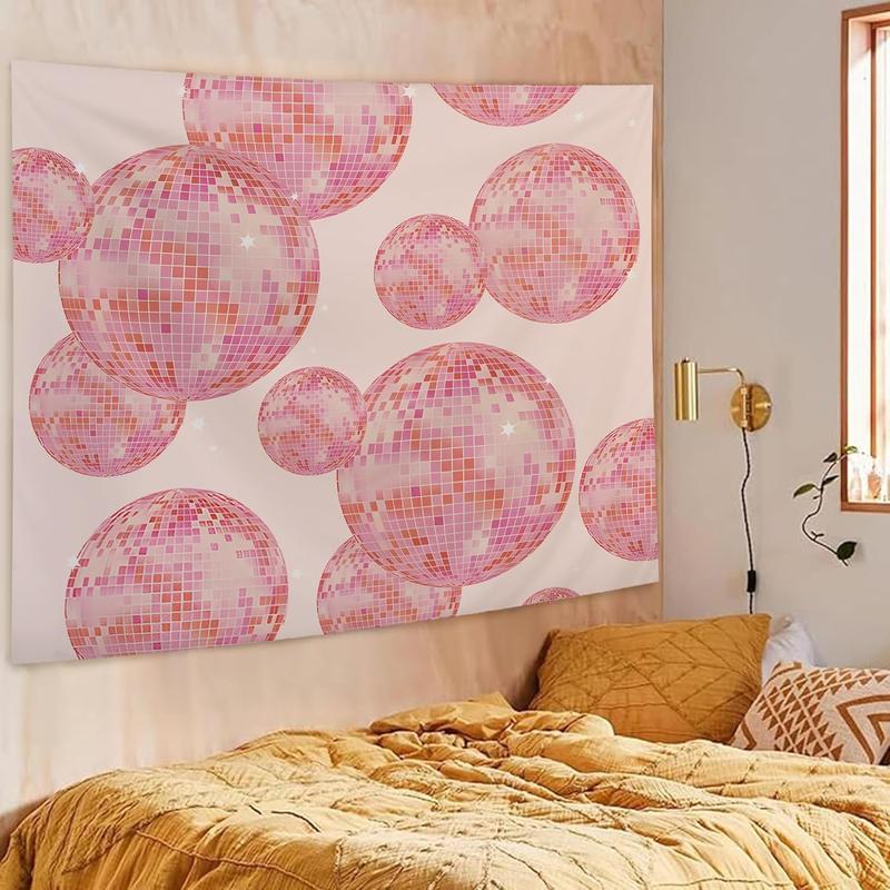 Disco Ball Tapestry Pink Preppy Trendy Retro Aesthetic Tapestry Wall Hanging for Teen Girls Room Bedroom College Dorm, Disco Ball Decor, Pink Wall Decor, Pink Room Decor Aesthetic, 50x60 Inches