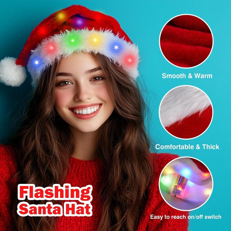 Santa Hats, Oversize Light up Christmas Hats, Large Santa Hat with LED Lights, Flashing Santa Claus Hat for Adults & Kids