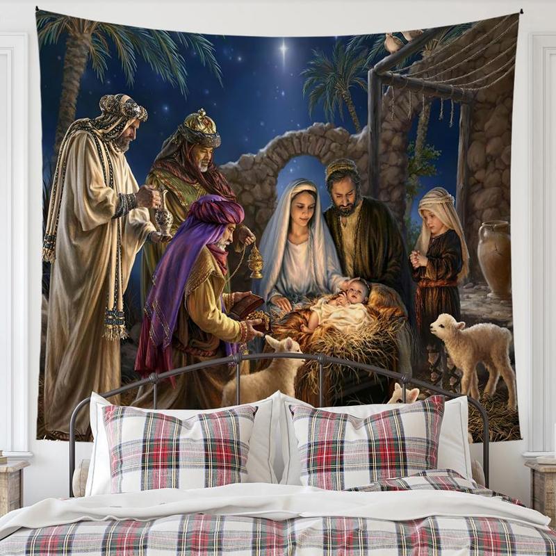 Nativity Scene Pattern Tapestry, 1 Count Wall Hanging Decorative Tapestry, Wall Art for Home Living Room Bedroom Office School Decor