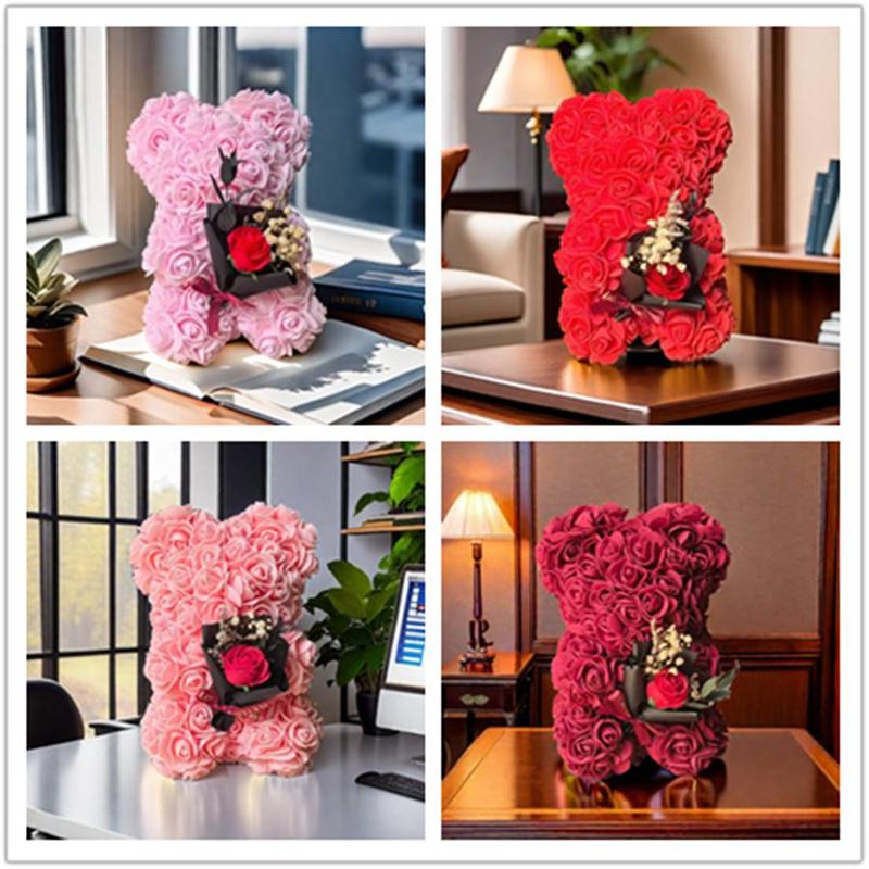 Artificial Rose Bear, 1 Count Cute Bear Shaped Rose Flower, Desktop Decorations for Home Office, Gift for Girlfriend, Mother, Wedding, Party