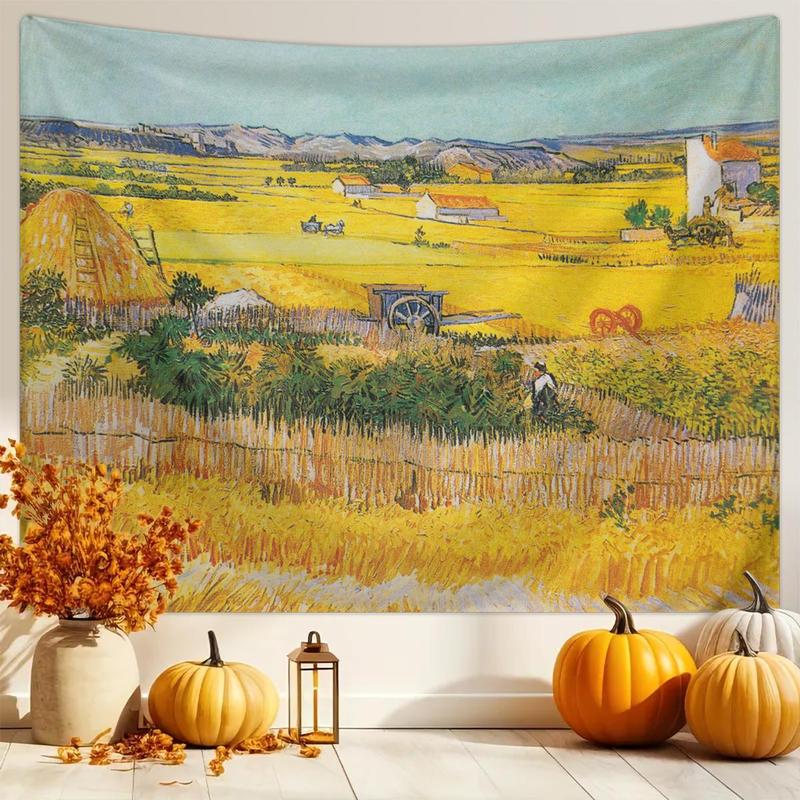 Van Gogh's Vintage Oil Painting Harvest Pattern Tapestry, Vintage Pastoral Art Decorative Tapestry, Wall Tapestry for Home Living Room Bedroom