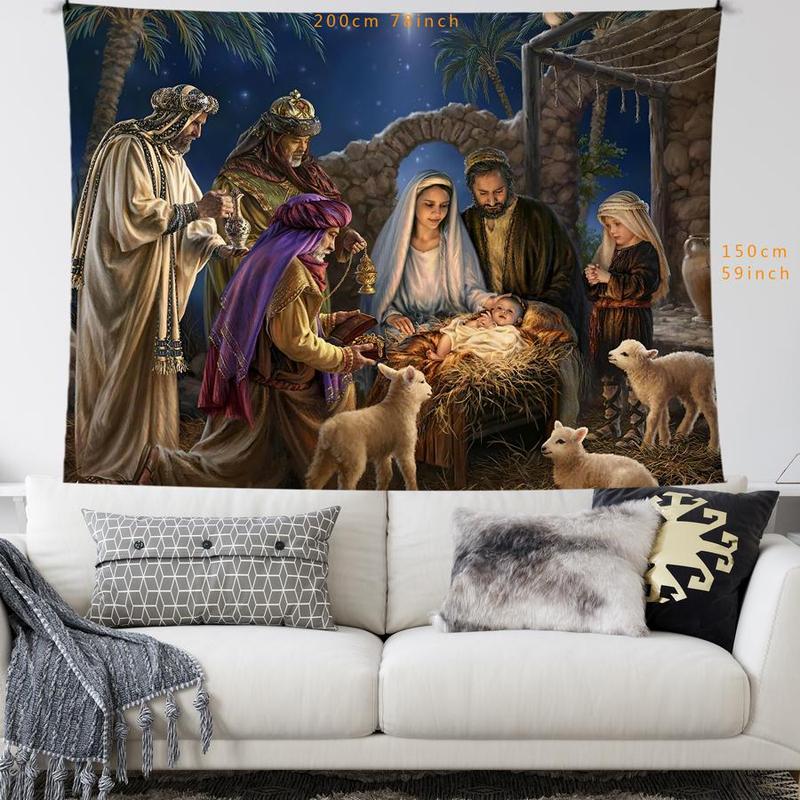 Nativity Scene Pattern Tapestry, 1 Count Wall Hanging Decorative Tapestry, Wall Art for Home Living Room Bedroom Office School Decor