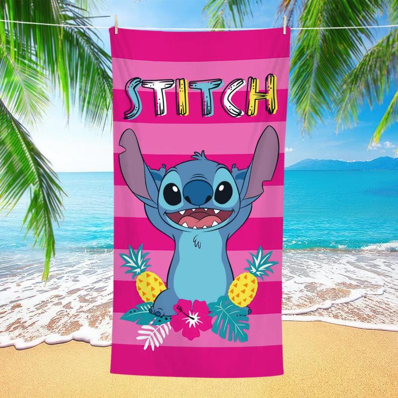 Cartoon Stitch Pattern Beach Towel, 1 Count Soft Absorbent Quick Drying Towel,  Swimming Pool Towel for Bathroom Camping Vacation Seaside