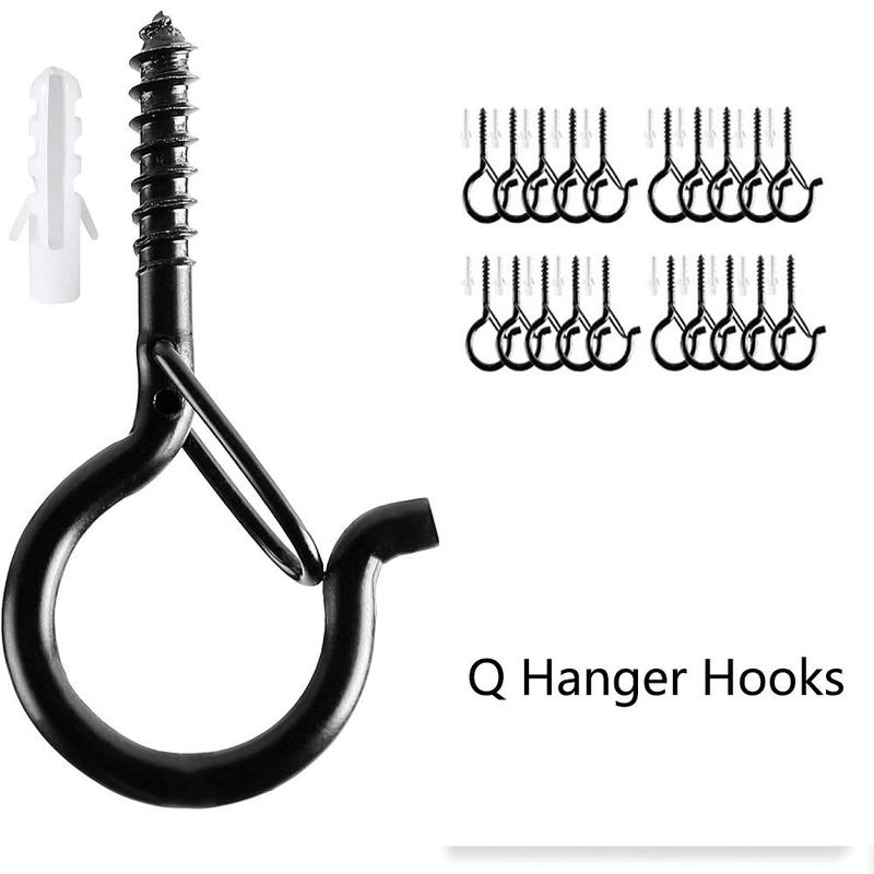 Q Hanger Hook with Safety Buckle, 1 Set Durable Windproof Screw Hook for Hanging Outdoor String Lights, Plants, Home Storage Hook for Outdoor Balcony Garden Office