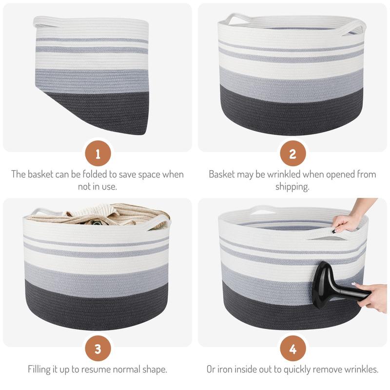 Storage Basket Large Cotton Rope Basket , with Handle Big Basket Soft Nursery Cube Bin Laundry Hamper for Living Room