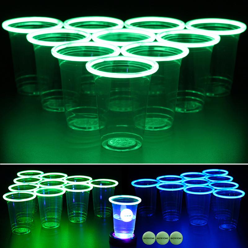 GLOWPONG Glow-in-the-Dark Pong Game Set - Green vs Blue - Includes 24 Glowing Party Cups, 48 Glow Cup Sticks (24 Green + 24 Blue - 2 FULL NIGHTS of gameplay!), 4 GLOWPONG Glowing Game Balls & 1 Patented LED Ball Charging Unit (to make EVERY SHOT GLOW!)