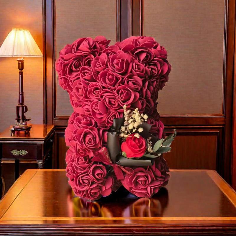 Artificial Rose Bear, 1 Count Cute Bear Shaped Rose Flower, Desktop Decorations for Home Office, Gift for Girlfriend, Mother, Wedding, Party