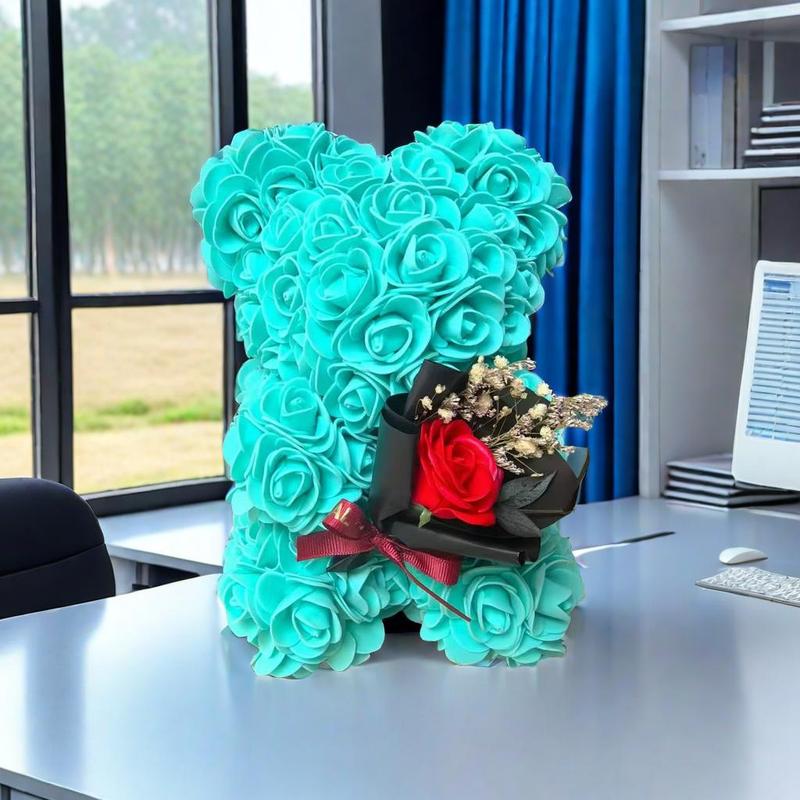 Artificial Rose Bear, 1 Count Cute Bear Shaped Rose Flower, Desktop Decorations for Home Office, Gift for Girlfriend, Mother, Wedding, Party