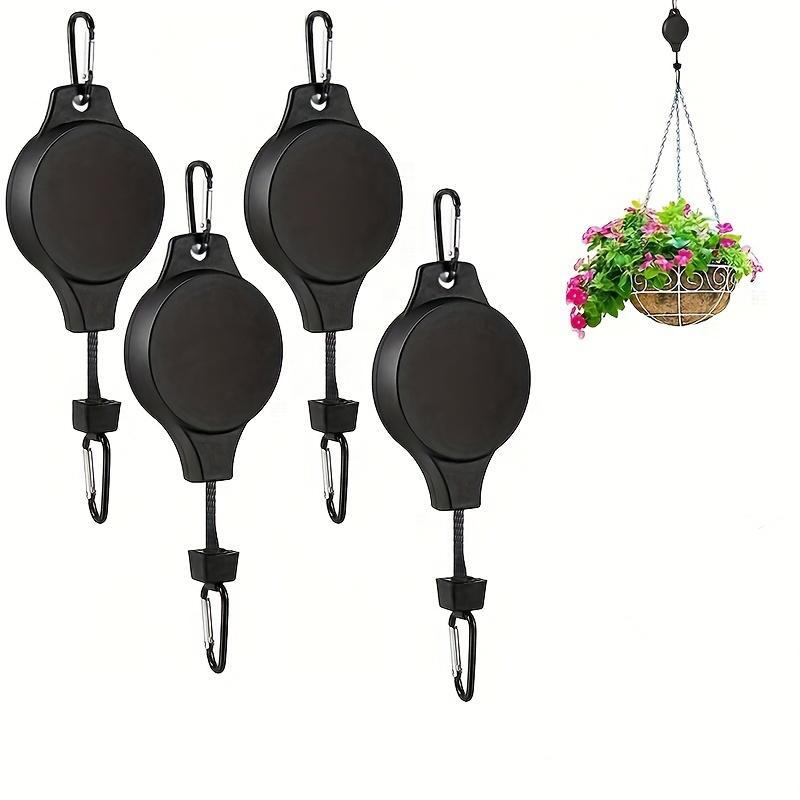 Plant Pulley, 4 Counts Retractable Plant Hanger, Easy Reach Hanging Plant Hanger for Garden Pot, Flower Basket and Bird Feeder