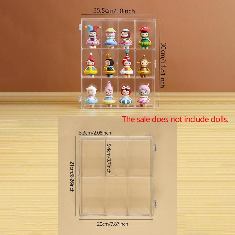 Clear Storage Display Box with Lid, 1 Count Transparent Storage Rack Contains 6 12 Compartments, Model Doll Storage Box, Home Living Room Office Decoration