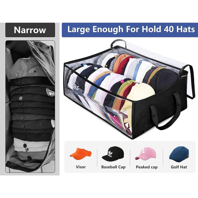 Wide Hat Storage for Baseball Caps, Large Capacity Hat Organizer for Closet Cap Holder Holds up to 40 Hats, Black Gray