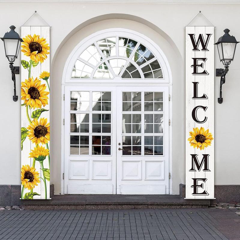 Tall Sunflower Welcome Hanging Door Banner Fall Seasonal Decor Cloth Farmhouse