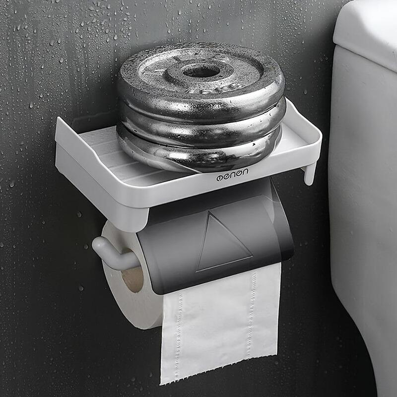 Bathroom 2 in 1 Wall Mounted Tissue Storage Rack, 1 Count Toilet Paper Holder, Plastic Paper Roll Holder for Bathroom Washroom