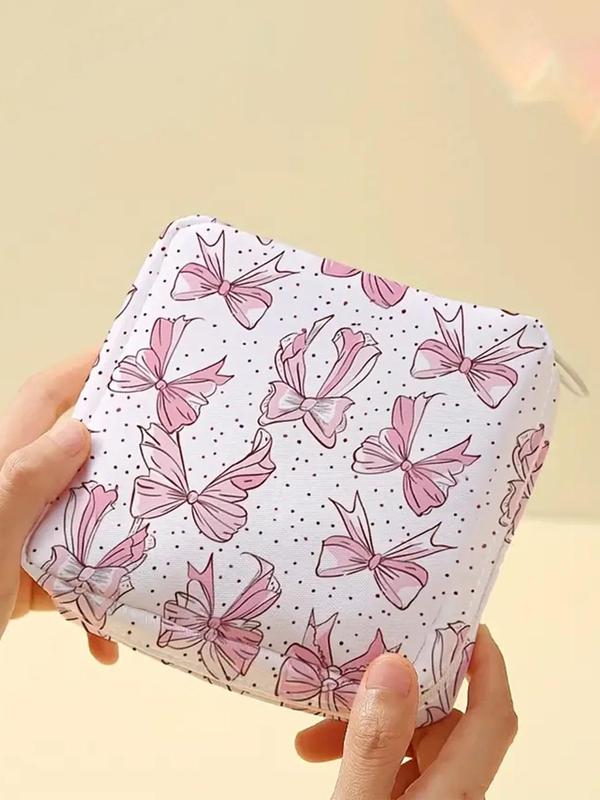 Bow Pattern Portable Sanitary Napkin Storage Bag, Lightweight Tissue Bag for Women's Products, Travel Cosmetics Storage Bag