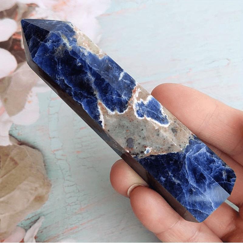 Sodalite Tower, 1 Count Modern Simple Hexagonal Tower, Hexagonal Point Reiki Chakra Gemstone, Desktop Decorative Ornament for Home Office, Home Decor Supplies