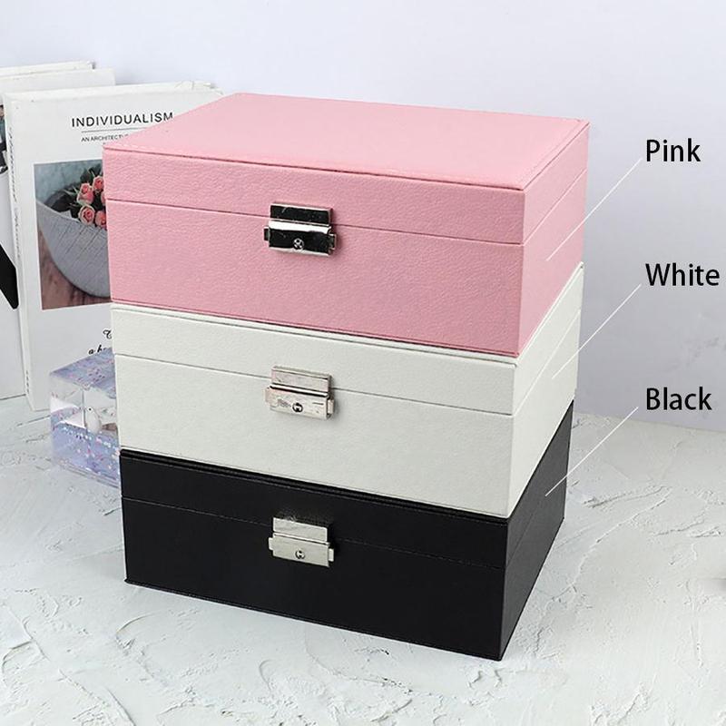 Jewelry Storage Box, 1 Count 2 Layer Large Jewelry Organizer with Mirror, PU Leather Display Jewelry Box, Jewelry Organizer for Women & Girls