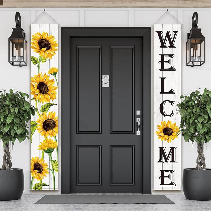 Tall Sunflower Welcome Hanging Door Banner Fall Seasonal Decor Cloth Farmhouse