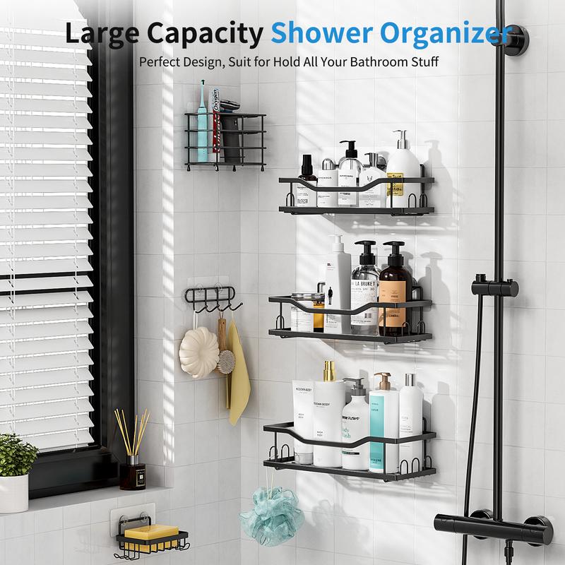 Shower Caddy 6 Pack,Adhesive Shower Organizer for Bathroom Storage Home Decor Kitchen,No Drilling,Large Capacity,Rustproof Stainless Steel Bathroom Organizer,Shower Shelves for Inside Shower-Larger