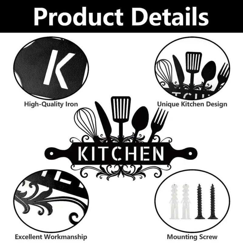 Kitchen Wall Art Hanging Decor, 1 Count Summer Letter & Kitchenware Pattern Iron Sign, Wall Decor for Home Kitchen