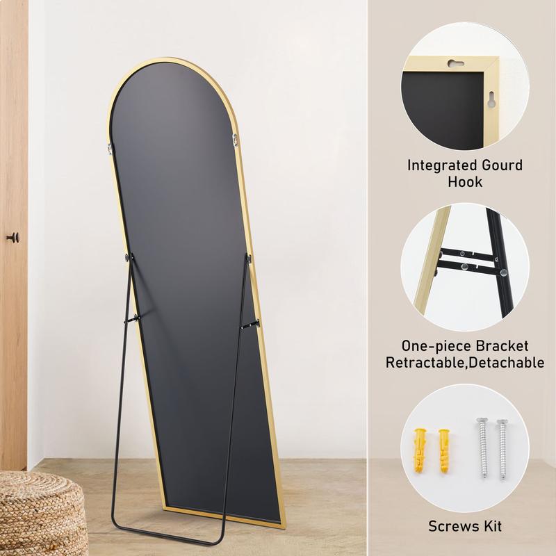 Sweet Furniture Full Length Mirror Body Mirror Floor Standing Mirror Hanging or Leaning Against Wall, Wall Mirror with Stand Aluminum Alloy Thin Frame for Living Room Bedroom Cloakroom Decor